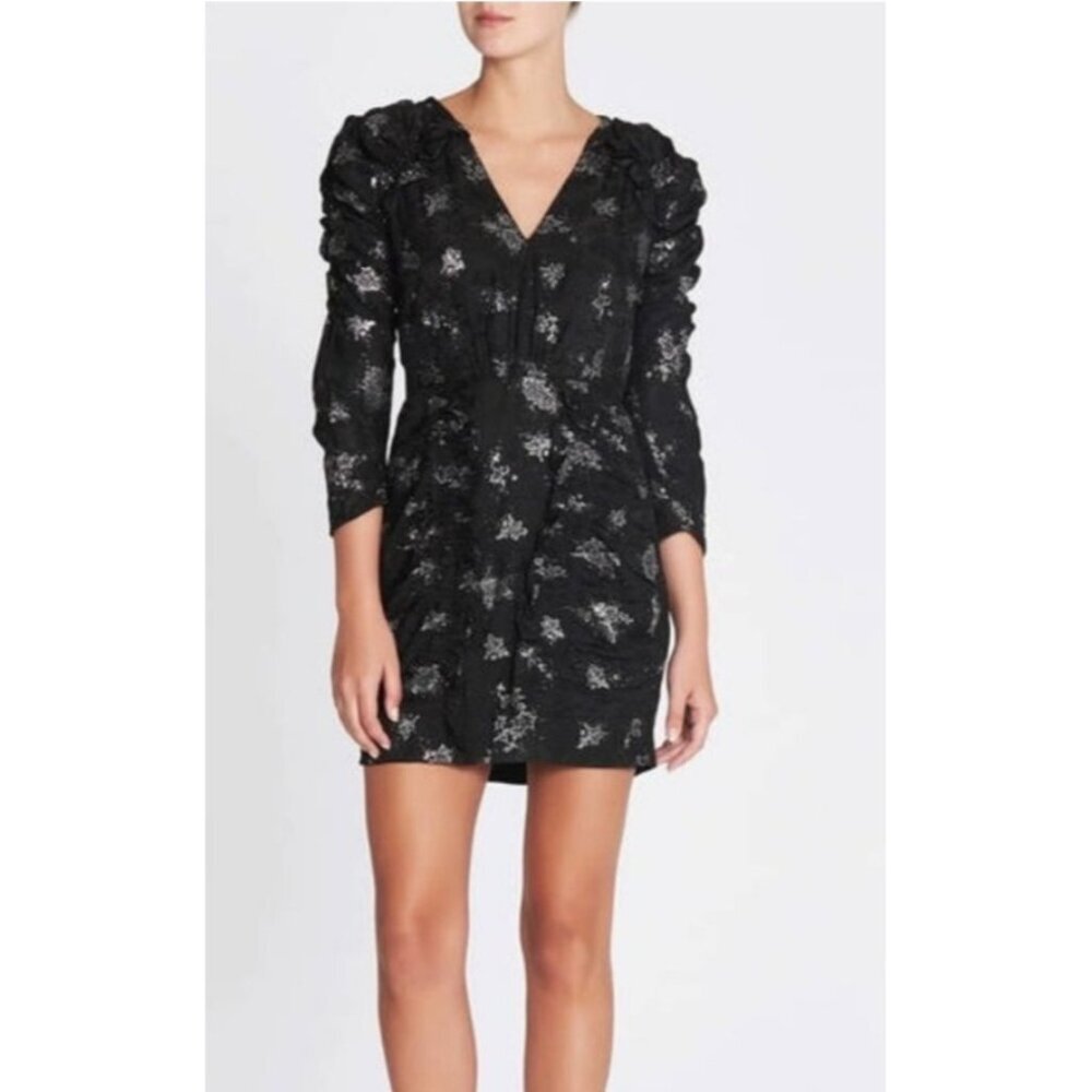 Rebecca Taylor sz 2  Glitter Print Black Silk Jacquard Dress